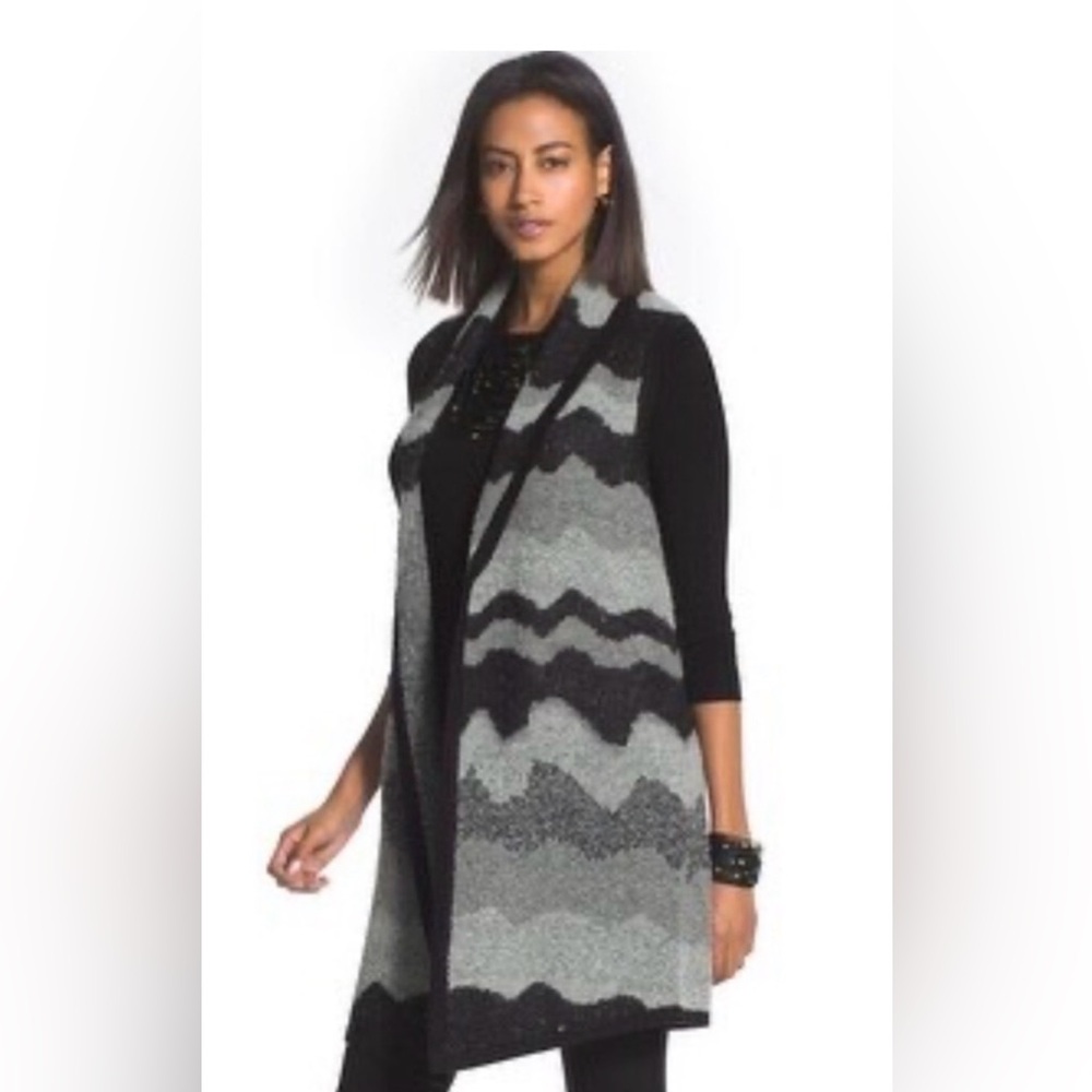 Chicos Janelle Oversized wool blend cardigan Sweater vest Size 3 XL Wave Pattern